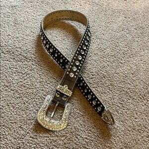 Embellished black leather western belt